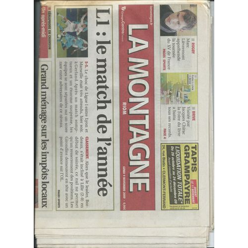 Journal La Montagne Du 09/11/2009, Article Photo Peter Walsh, Le Chemin Des Chèvres, Clarika Et Vincent Baguian, Reatard, Verticale Sans Photo Annulation Du Concert De Chantal Goya, Chraz 2009