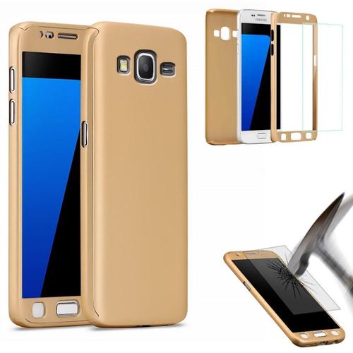 Coque Case Samsung Galaxy J3 (2016) Gold Or Integrale + 1 Film En Verre