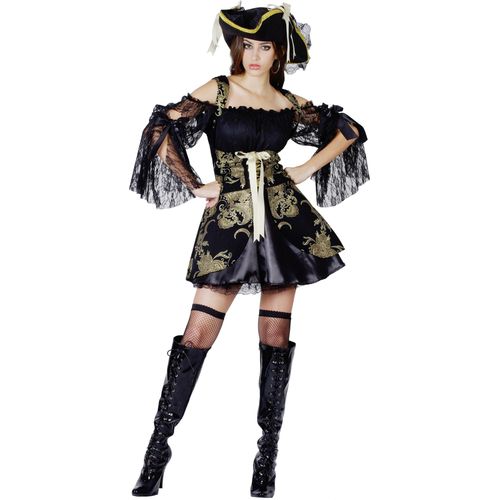 Déguisement Pirate Noir Et Doré Femme - Taille: Small