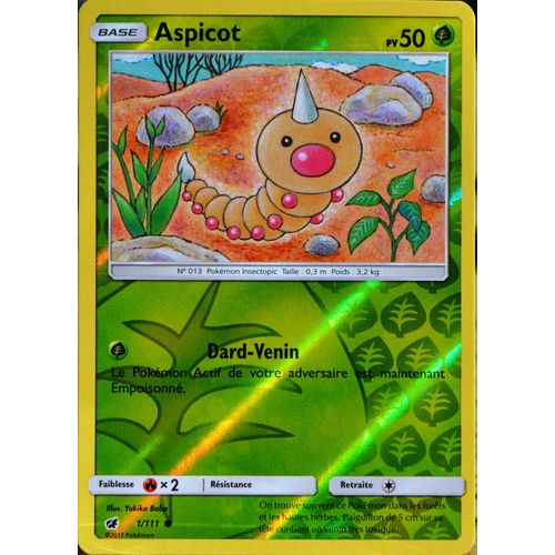 Carte Pokémon 1/111 Aspicot  50 Pv - Reverse Sl4 - Soleil Et Lune - Invasion Carmin Neuf Fr