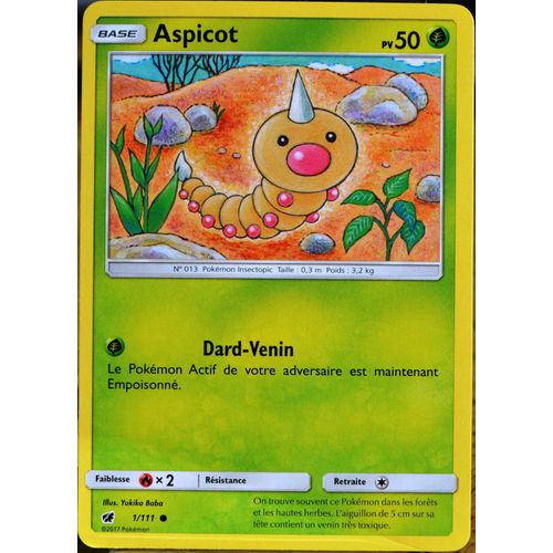 Carte Pokémon 1/111 Aspicot  50 Pv Sl4 - Soleil Et Lune - Invasion Carmin Neuf Fr