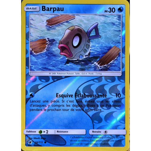 Carte Pokémon 26/111 Barpau  30 Pv - Reverse Sl4 - Soleil Et Lune - Invasion Carmin Neuf Fr