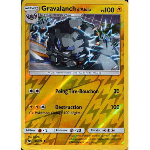 Carte Pokémon 33/111 Gravalanch D¿Alola 100 Pv - Reverse