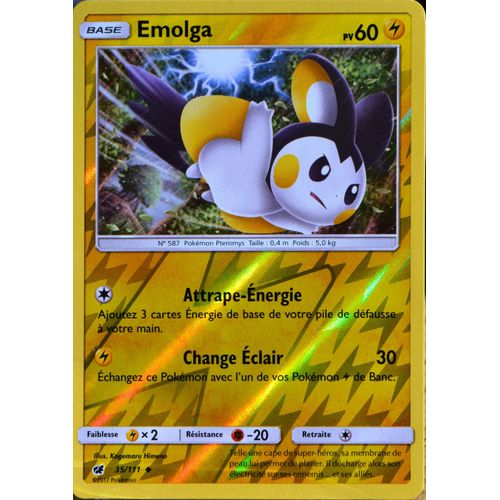 Carte Pokémon 35/111 Emolga  60 Pv - Reverse Sl4 - Soleil Et Lune - Invasion Carmin Neuf Fr