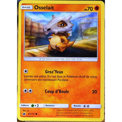 Carte Pokémon 52/111 Osselait  70 Pv Sl4 - Soleil Et Lune - Invasion Carmin Neuf Fr