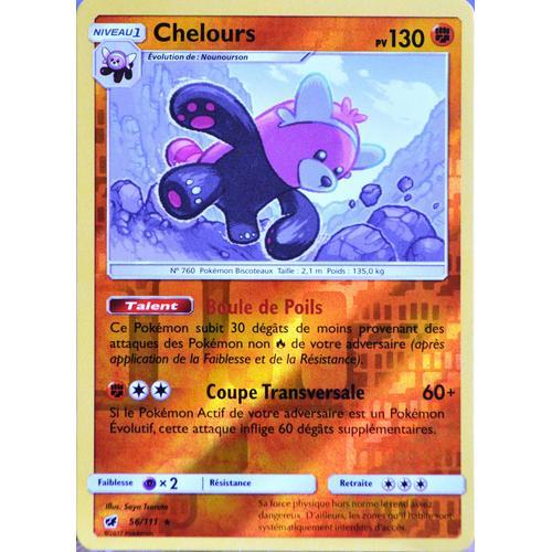 Carte Pokémon 56/111 Chelours 130 Pv - Holo - Reverse