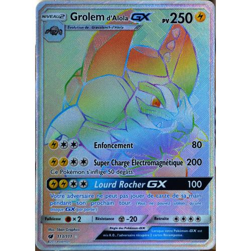 Carte Pokémon 113/111 Grolem Gx 250 Pv - Secrete Sl4 - Soleil Et Lune - Invasion Carmin Neuf Fr