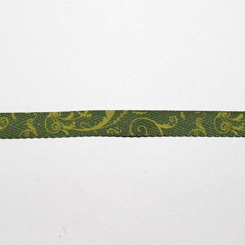 Ruban Décoratif Arabesques Jaunes Sur Fond Vert