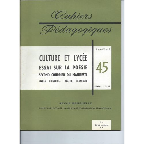 Cahiers Pédagogiques 45 - Culture Et Lycée