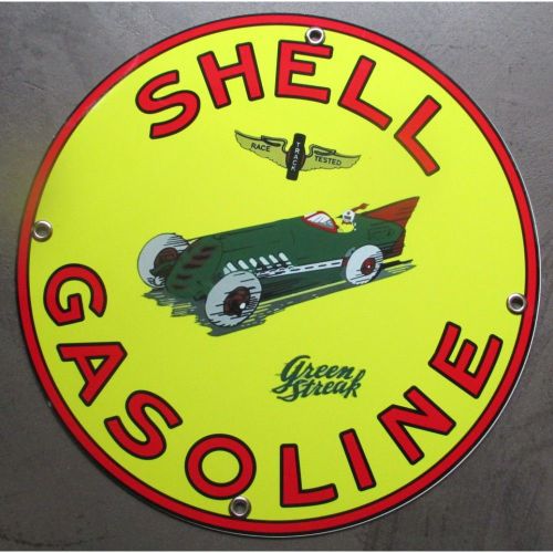 Plaque Alu Shell Gasoline Avec Voiture Ancienne Tole Metal Garage Huile Pompe À Essence