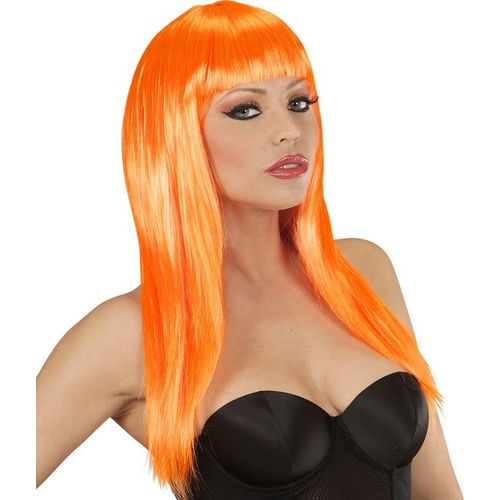 Perruque Longue Orange À Frange Femme Taille Unique