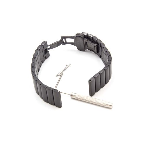 Vhbw Bracelet Compatible Avec Pebble Time Round 20mm, Large Montre Connectée - 17,5cm Acier Inoxydable Noir