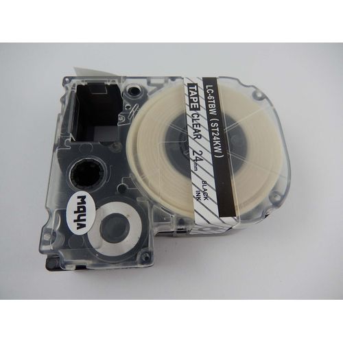vhbw Ruban compatible avec KingJim SR330, SR3900C, SR3900P, SR530, SR530C, SR550 imprimante d'étiquettes 24mm Noir sur Transparent