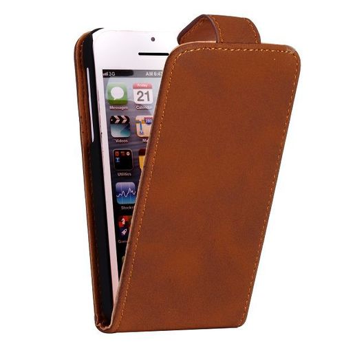 Etui A Rabat Iphone 5c Folio Marron Brown Cuir Simili (Pu)
