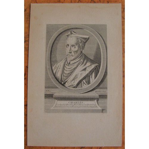 Gravure Ancienne 18° Charles Cardinal De Bourbon - Michel Aubert Graveur