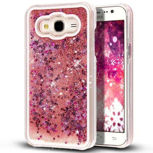 Coque Samsung Galaxy Grand Prime Liquide Rose Etoiles & Paillettes Silicone Rigide (Tpu)