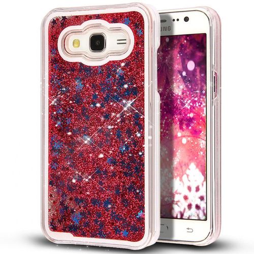 Coque Samsung Galaxy Grand Prime Liquide Rouge Etoiles & Paillettes Silicone Rigide (Tpu)