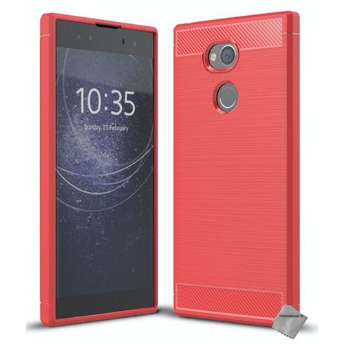 Housse Etui Coque Silicone Gel Carbone Pour Sony Xperia Xa2 Ultra + Verre Trempe - Rouge