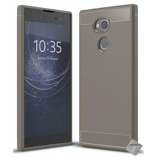 Housse Etui Coque Silicone Gel Carbone Pour Sony Xperia Xa2 Ultra + Verre Trempe - Gris