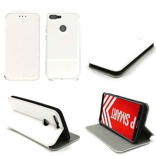 Huawei P Smart : Etui Luxe Blanc Ultra Slim Cuir Style Avec Stand - Housse Coque De Protection Smartphone 2018 Huawei Psmart Blanche - Accessoires Pochette Xeptio Case !