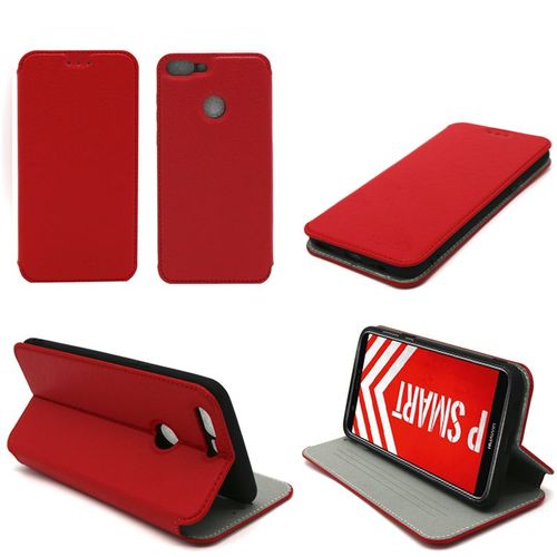 Huawei P Smart : Etui Luxe Rouge Ultra Slim Cuir Style Avec Stand - Housse Coque De Protection Smartphone 2018 Huawei Psmart Rouge - Accessoires Pochette Xeptio© Case !