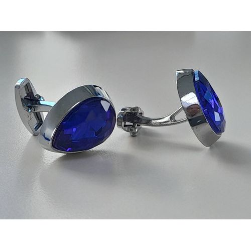 Boutons De Manchettes En Forme De Bijoux Avec Pierre Style Saphir De Couleurs Argent Et Bleu Pour De L'élégance Et Du Style ...