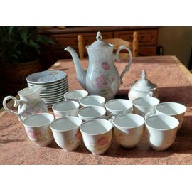 Service À Café 27 Pièces En Porcelaine Fine De Bohême Fleurs