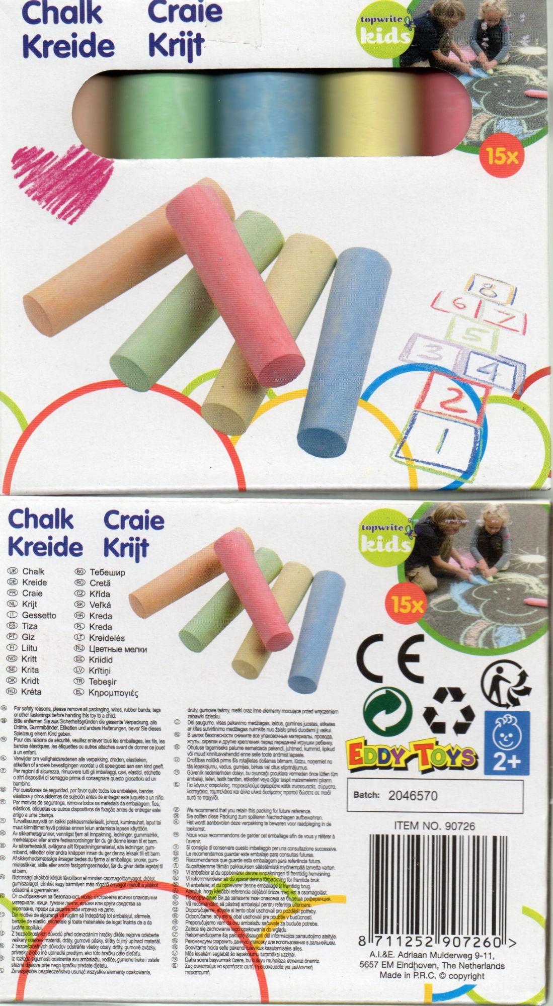 Eddy Toys - Craies de Trottoir/Craies de Rue Multicolores - 15 Pièces - 10,  5 x 2, cm