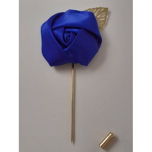 Broche De Couleur Bleu Royal Avec Sa Feuille Dorée En Forme De Rose Pour Costume Ou Veste Pour Du Style...