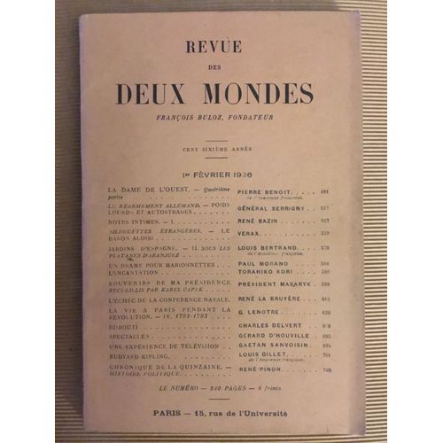 Revue Des Deux Mondes 1er Février 1936  N° 23 : Chardnne, Maurice Garçon, Bernard Faÿ...