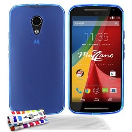 Coque Case Motorola Moto G (2nd Gen) Glossy Hybrid Bleu Silicone Souple (Tpu) + 3 Films