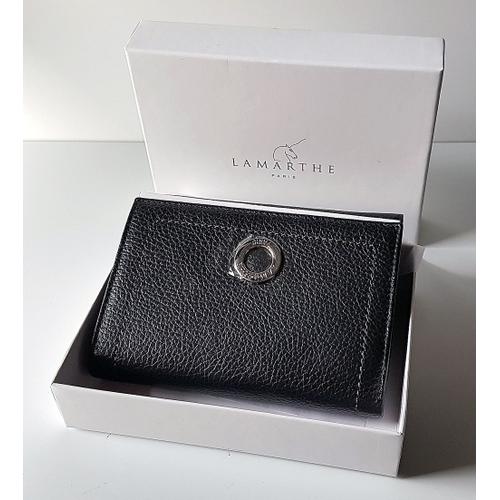 Lamarthe - Portefeuille rabat noir 100 % cuir.