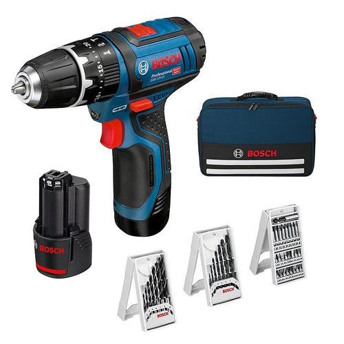 Bosch Perceuses-visseuses à percussion sans fil GSB 12V-15, Sac de transport, 2x2,0 Ah batteries + Accessoires - 0615990GB1