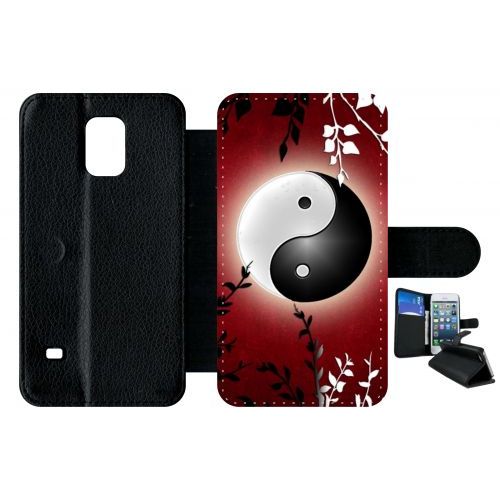 Etui A Rabat - Ying Yang Rouge - Compatible Avec Samsung Galaxy S5 - Plastique - Bord Noir