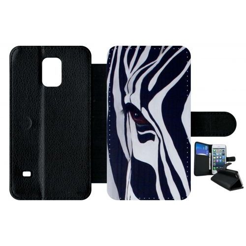 Etui A Rabat - Motif Zebre Noir Et Blanc - Compatible Avec Samsung Galaxy S5 - Plastique - Bord Noir