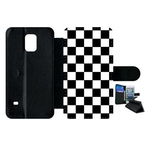 Etui A Rabat - Dammier Noir Et Blanc - Compatible Avec Samsung Galaxy S5 - Plastique - Bord Noir