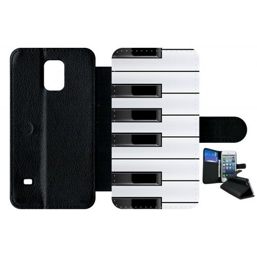 Etui A Rabat - Touche De Piano Noir Et Blanc - Compatible Avec Samsung Galaxy S5 - Plastique - Bord Noir