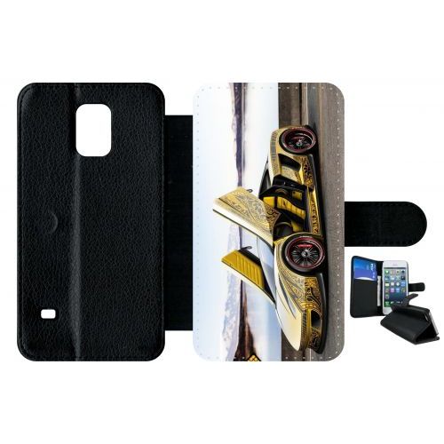 Etui A Rabat - Tuning Voiture Jaune - Compatible Avec Samsung Galaxy S5 - Plastique - Bord Noir