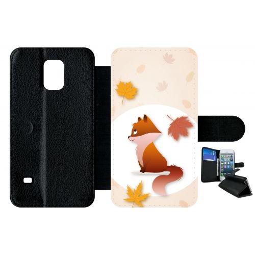 Etui A Rabat - Renard Fond Beige - Compatible Avec Samsung Galaxy S5 - Plastique - Bord Noir