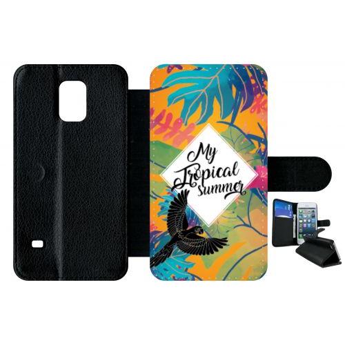 Etui A Rabat - My Tropical Summer Fond Orange - Compatible Avec Samsung Galaxy S5 - Plastique - Bord Noir