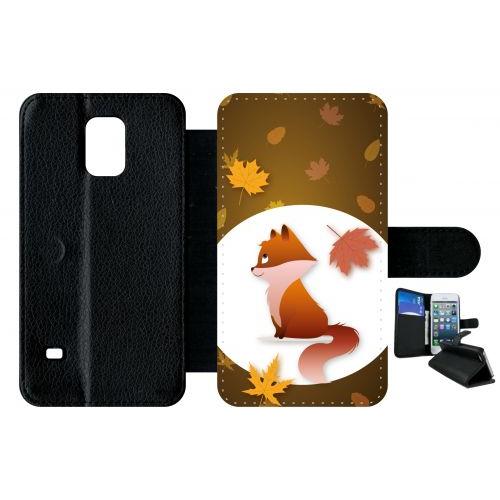 Etui A Rabat - Renard Fond Marron - Compatible Avec Samsung Galaxy S5 - Plastique - Bord Noir