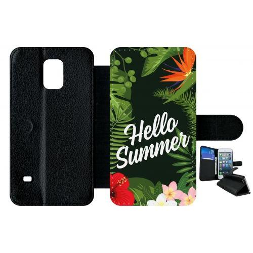 Etui A Rabat - Hello Summer Tropical Fond Vert - Compatible Avec Samsung Galaxy S5 - Plastique - Bord Noir