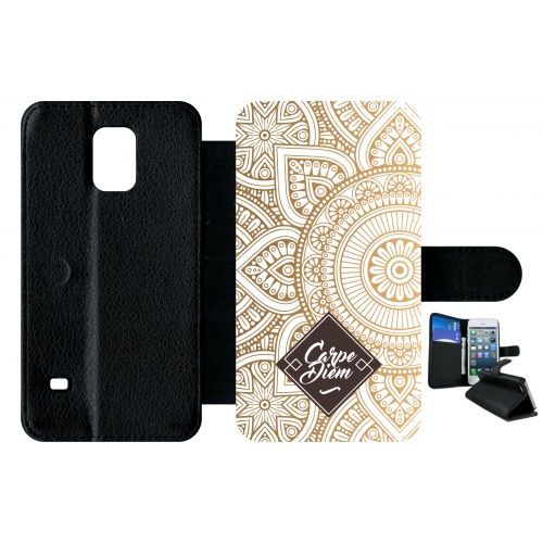 Etui A Rabat - Carpe Diem Modif Orient Fond Blanc - Compatible Avec Samsung Galaxy S5 - Plastique - Bord Noir