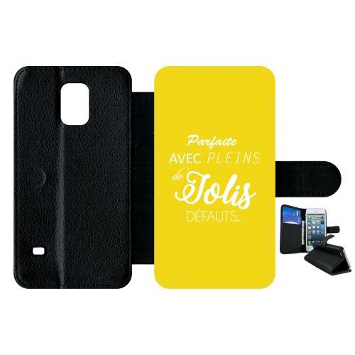 Etui A Rabat - Parfaite Avec Pleins De Jolis Defauts Fond Jaune - Compatible Avec Samsung Galaxy S5 - Plastique - Bord Noir