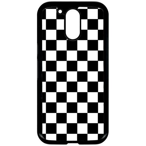 Coque Pour Smartphone - Dammier Noir Et Blanc - Compatible Avec Motorola Moto G4 - Plastique - Bord Noir