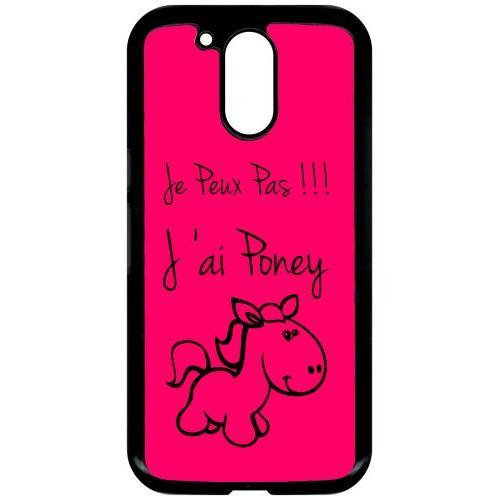 Coque Pour Smartphone - Citation Poney Rose - Compatible Avec Motorola Moto G4 - Plastique - Bord Noir