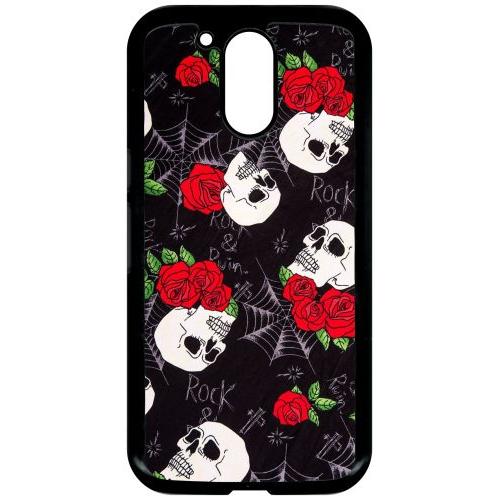 Coque Pour Smartphone - Tete De Mort Toile Rose Rock - Compatible Avec Motorola Moto G4 - Plastique - Bord Noir