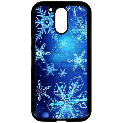 Coque Pour Smartphone - Flocon De Neige Fond Bleu Nuit - Compatible Avec Motorola Moto G4 - Plastique - Bord Noir