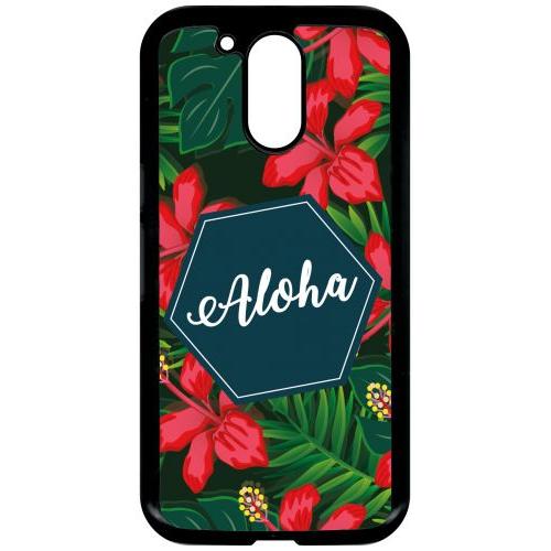 Coque Pour Smartphone - Aloha Tropical Fond Vert 2 - Compatible Avec Motorola Moto G4 - Plastique - Bord Noir