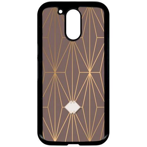 Coque Pour Smartphone - Losange Geometrique Beige Et Or - Compatible Avec Motorola Moto G4 - Plastique - Bord Noir